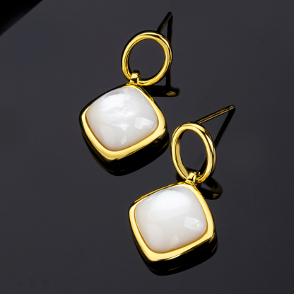 Natural Mother of Pearl Square Earrings - Modern Minimalist Jewelry