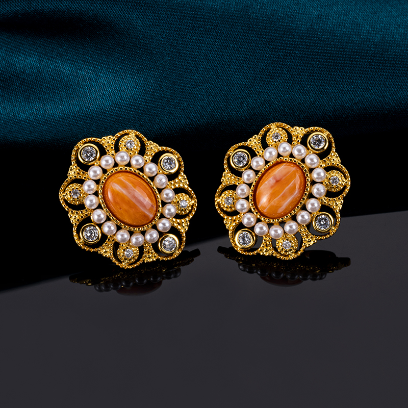 Natural Spiny Oyster Earrings Women – French Royal Style Studs, Handmade Baroque Jewelry