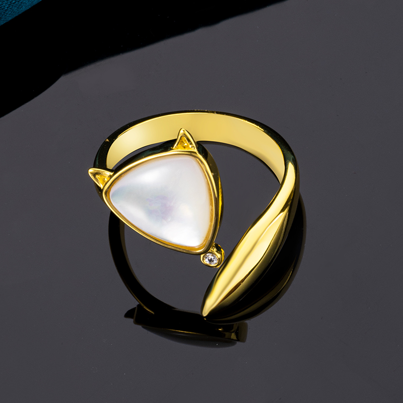 3D White Fox Charm Ring