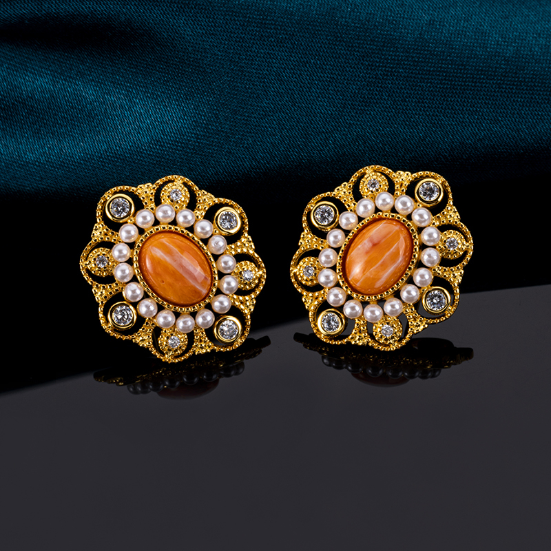 Natural Spiny Oyster Earrings Women – French Royal Style Studs, Handmade Baroque Jewelry