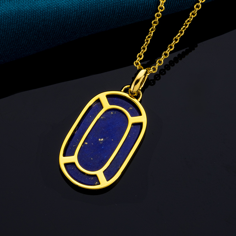 Minimalist Oval Lapis Lazuli Statement Necklace for Women