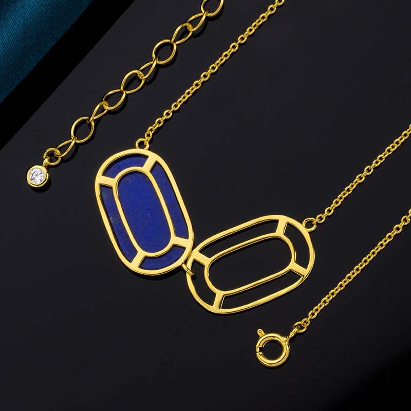 Natural Lapis Lazuli  & 18K Gold French Necklace
