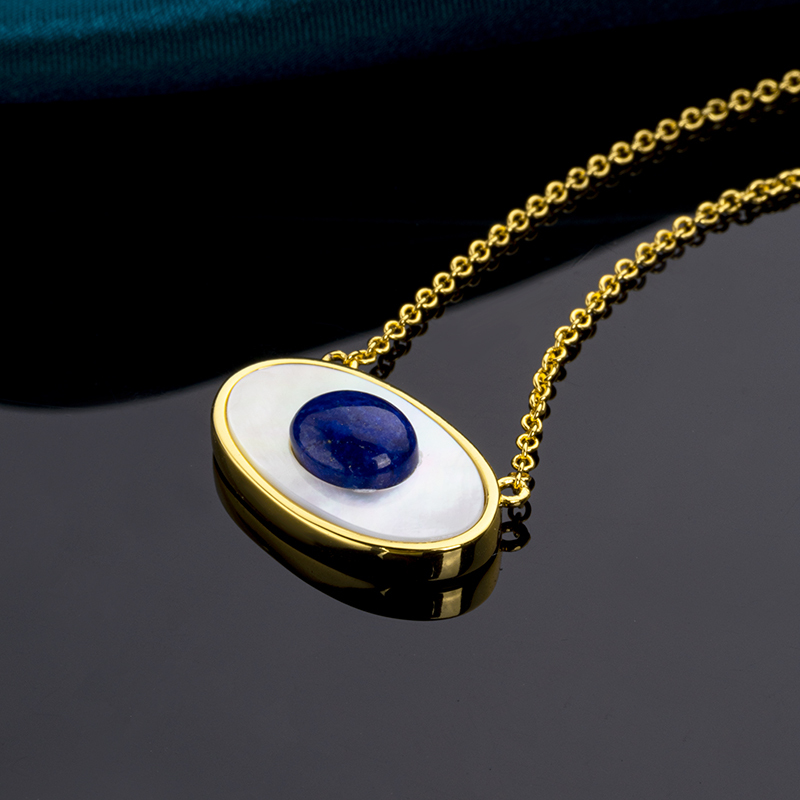 Natural Lapis Lazuli & Mother-of-Pearl Mystic Evil Eye Necklace