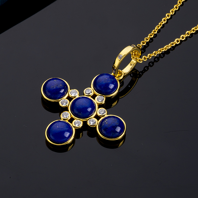 Lapis Lazuli Diamond Cross Statement Necklace