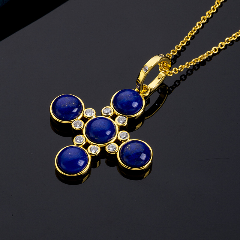 Lapis Lazuli Diamond Cross Statement Necklace