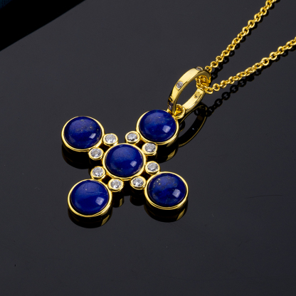 Lapis Lazuli Diamond Cross Statement Necklace