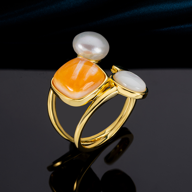 Natural Spiny Oyster Ring Women – Fashion Freshwater Pearl Jewelry, Ethical Shell Gift