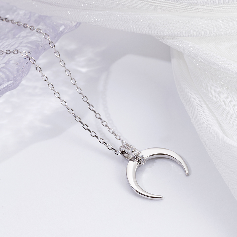 S925 Crescent Moon Necklace - Sterling Silver Women's Jewelry