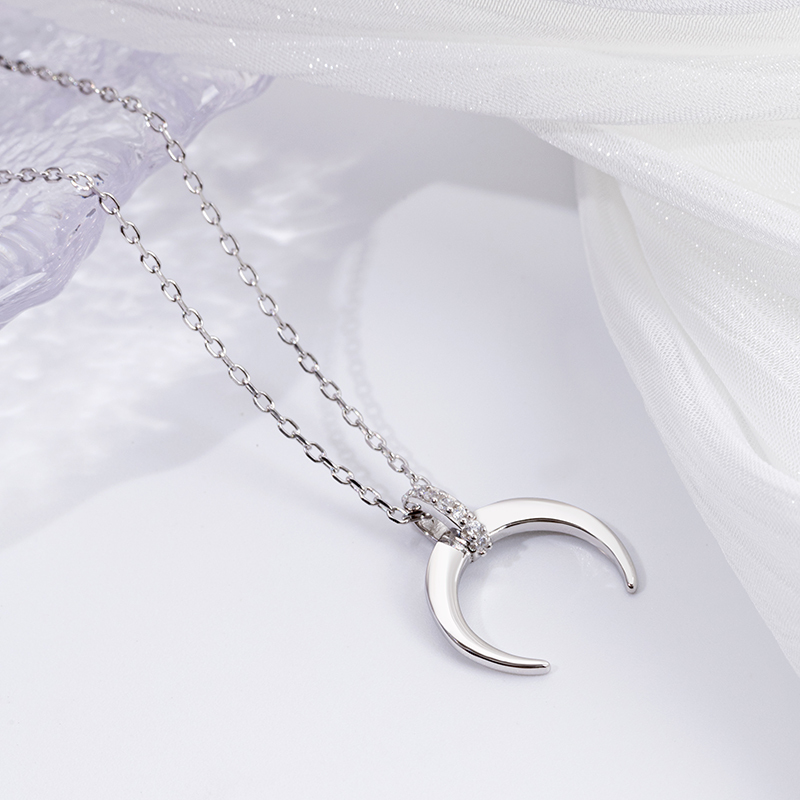 S925 Crescent Moon Necklace - Sterling Silver Women's Jewelry