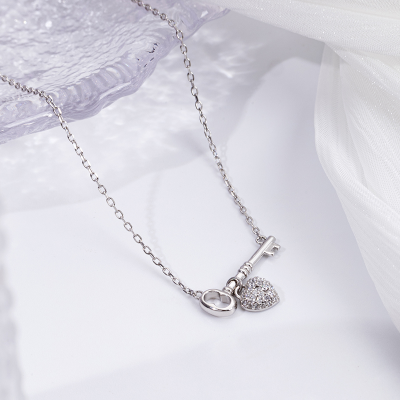 925 Heart Key Necklace - Sterling Silver Romantic Jewelry