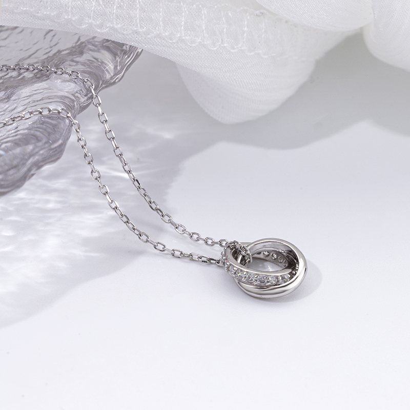 S925 Interlocking Hoop Necklace - Diamond Accent Minimalist Jewelry