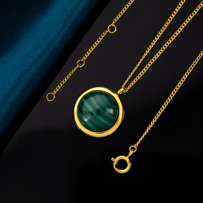 Minimalist Round Natural Malachite Necklace