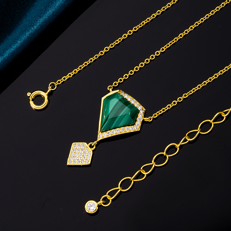 Euro Chic Triangular Malachite Pendant Necklace