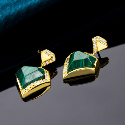 Triangular Geometric Natural Malachite Jewelry