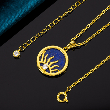 Natural Lapis Stone Sun Eye Necklace