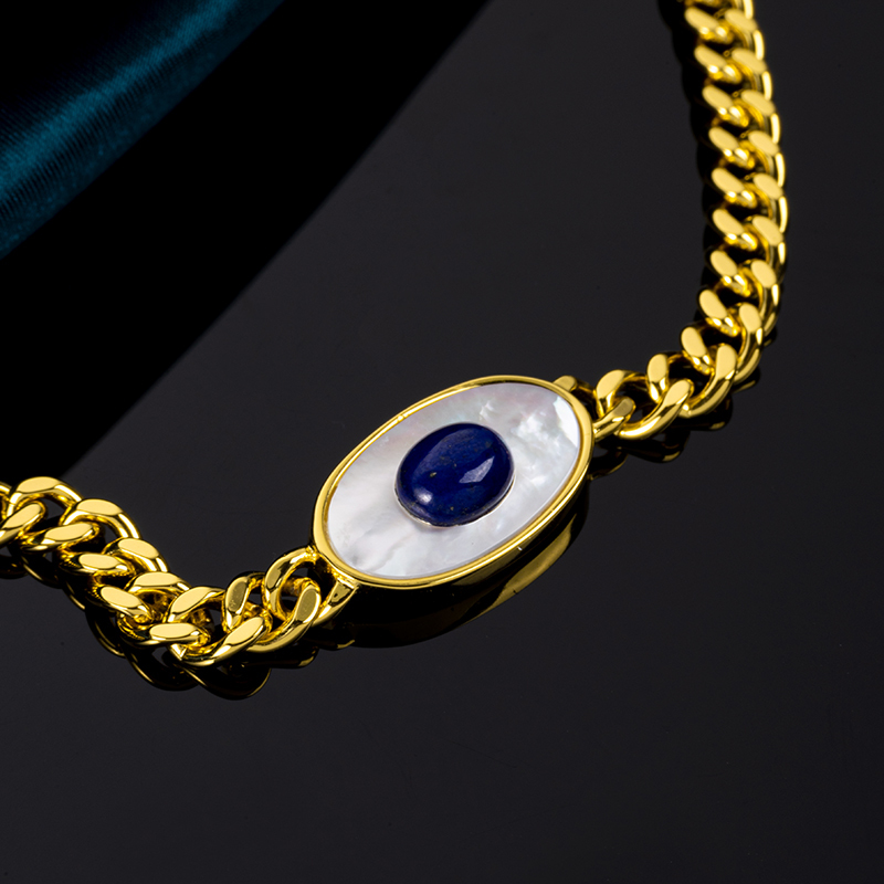 Natural Lapis Lazuli Evil Eye Cuban Chain Bracelet