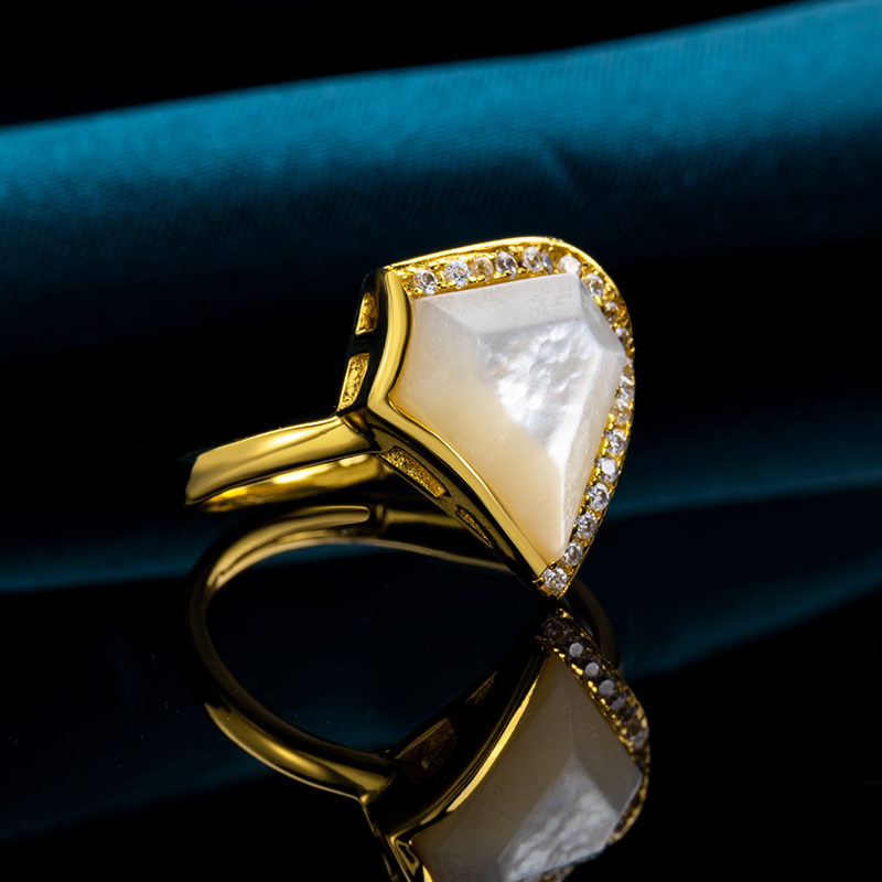 White Mother-of-Pearl Triangle Ring: Modern Minimalist