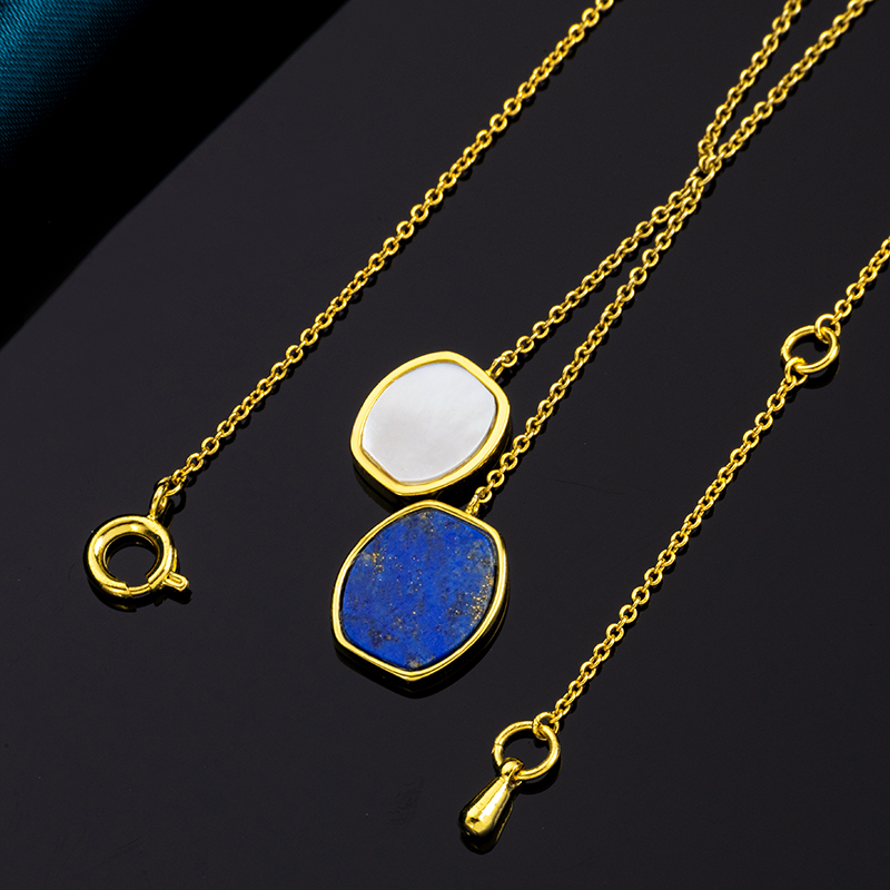 Geometric Lapis Lazuli Necklace | Genuine & Elegant