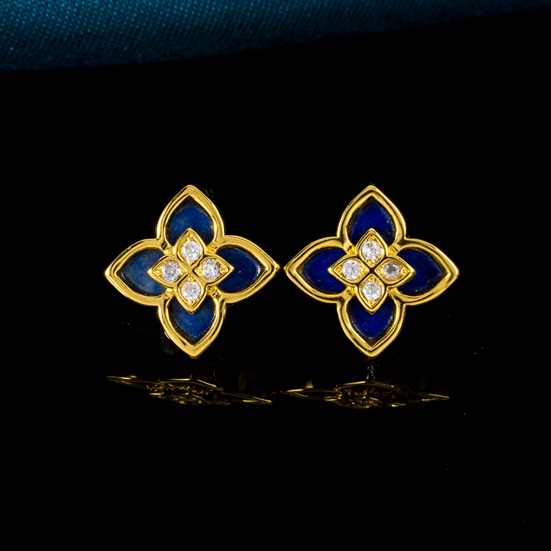Lucky Clover Lapis Lazuli Stud Earrings