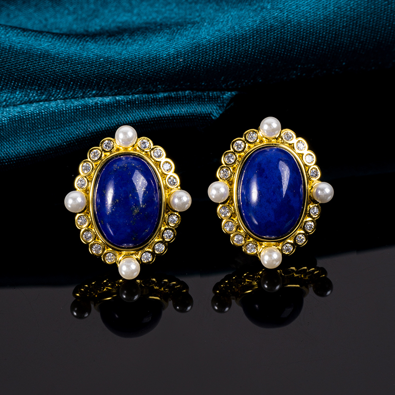 Baroque Lapis Lazuli Cabochon Studs