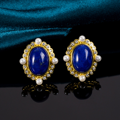 Baroque Lapis Lazuli Cabochon Studs
