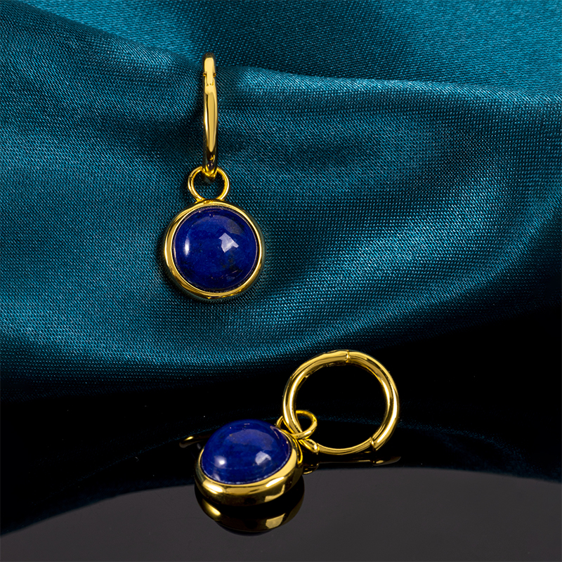 Minimalist Brushed Gold Lapis Lazuli Hoops