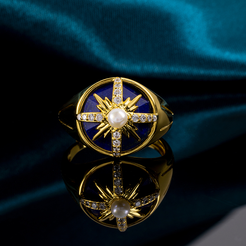 Regal Cameo Lapis Lazuli Cocktail Ring