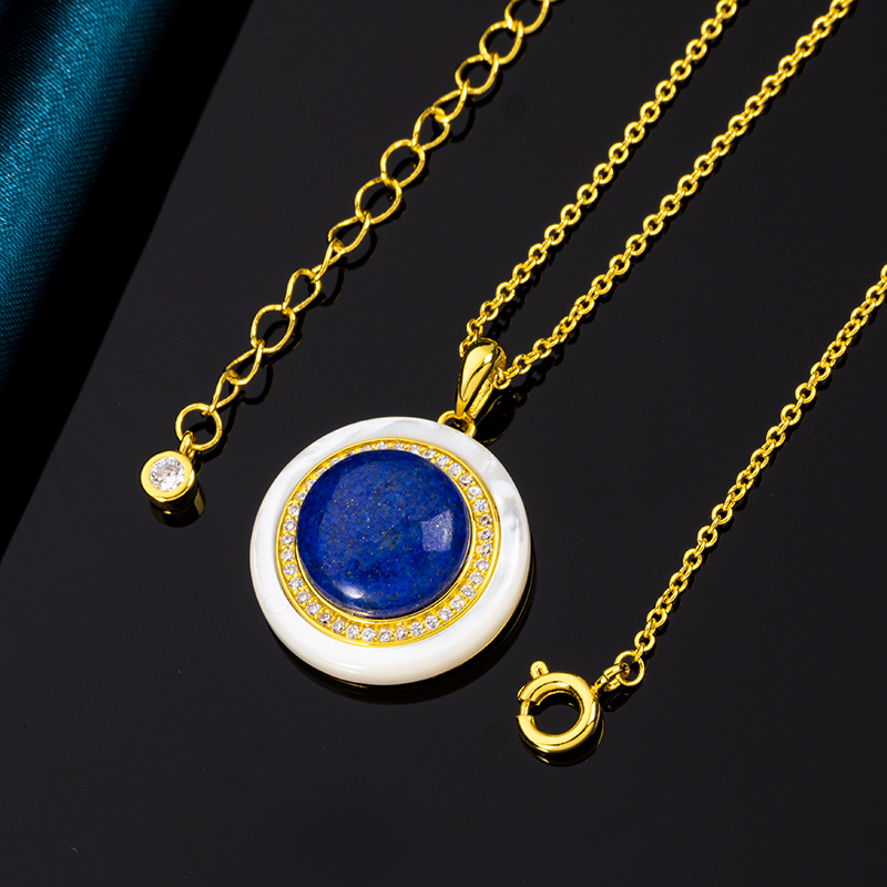 Natural Lapis Lazuli Circle Pendant | Minimalist Luxury