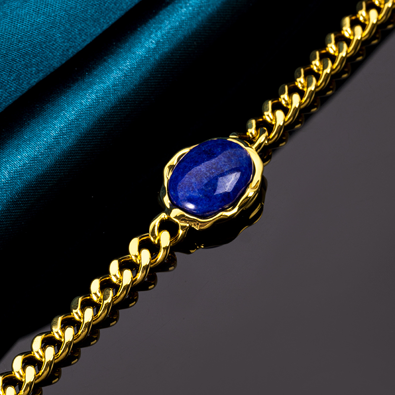 Natural Lapis Lazuli Inlay | Oval Lava Cuban Chain