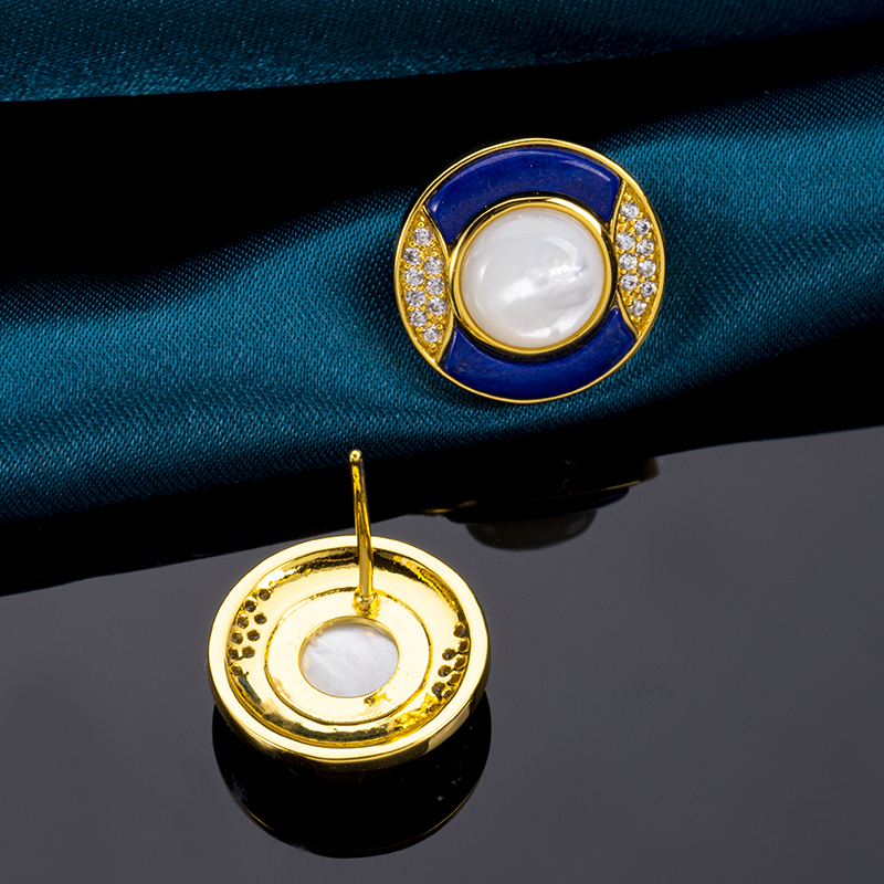 Lapis Lazuli & MOP Round Studs | Fashion Earrings