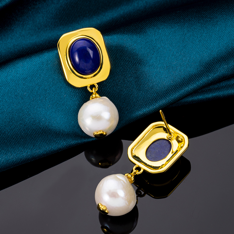 Lapis & Pearl Drop Earrings | Vintage Classic Style
