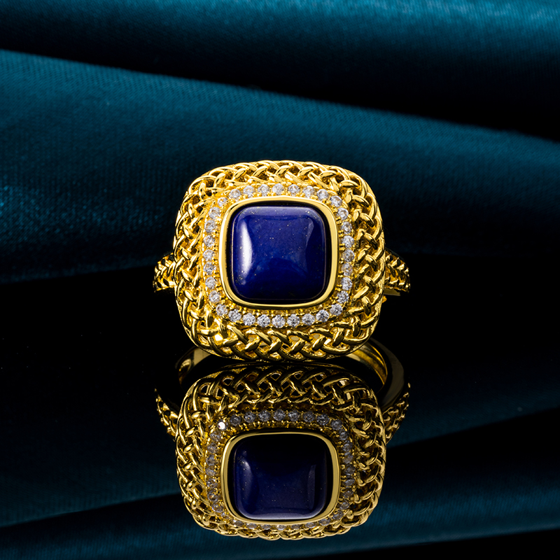 Elegant Lapis Lazuli Square Openwork Ring
