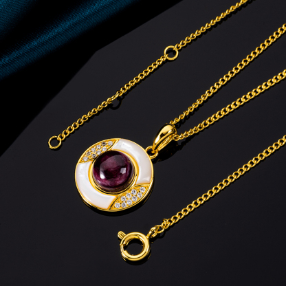 Luxury Elegant Natural Purple Spiny Oyster Round Pendant