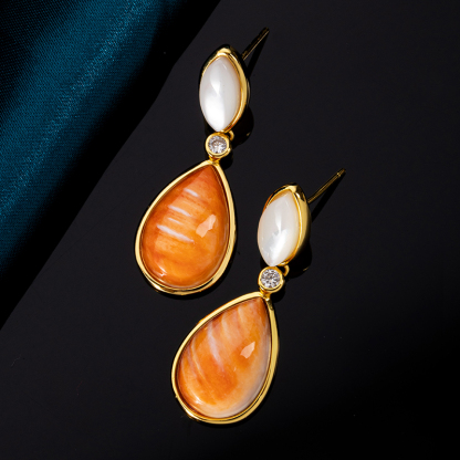 Vintage Elegance Spiny Oyster Teardrop Earrings