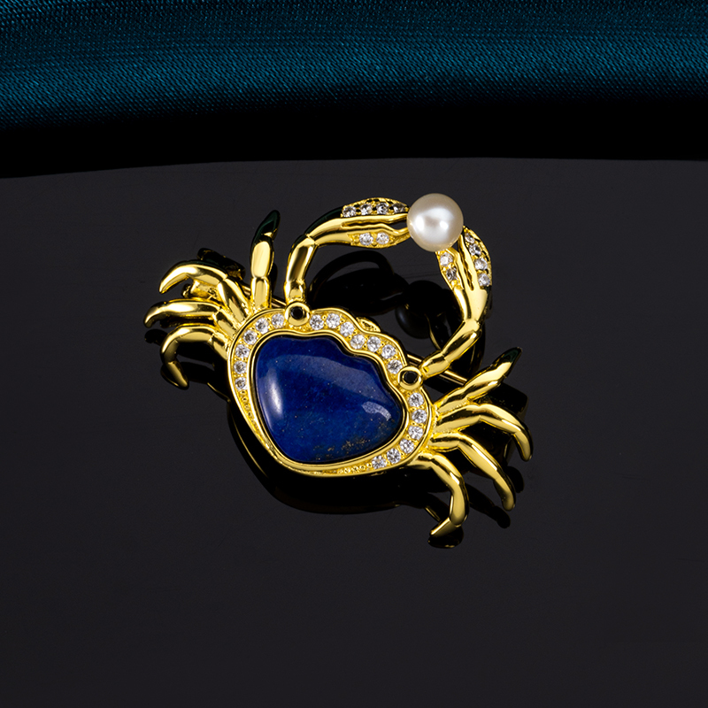 Natural Lapis Lazuli Crab Brooch - Adorable Charm