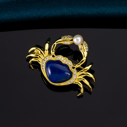Natural Lapis Lazuli Crab Brooch - Adorable Charm