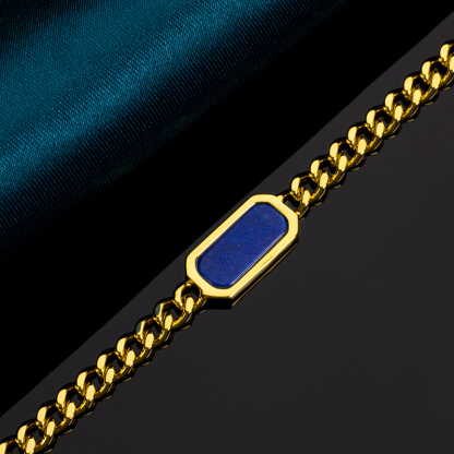 Natural Lapis Lazuli Cuban Chain Bracelet - Square Link