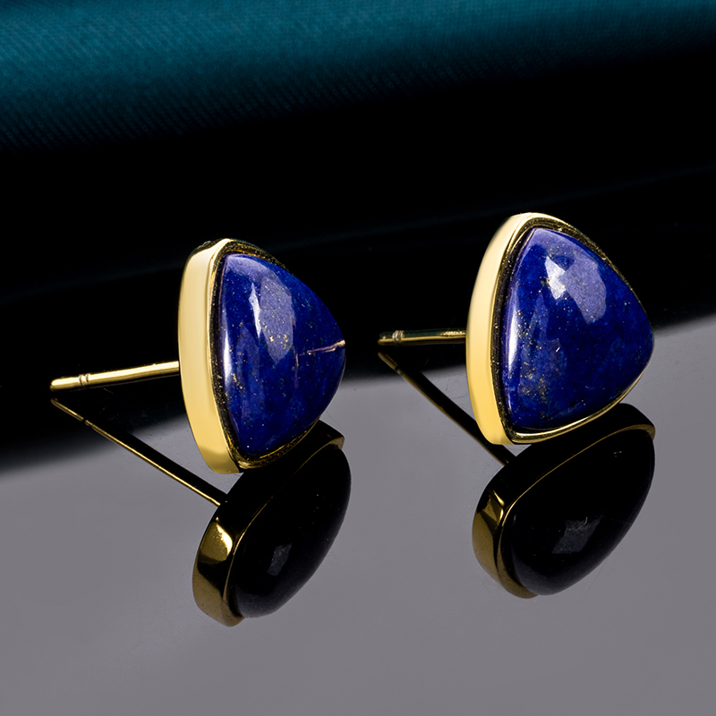 Natural Lapis Lazuli Triangle Stud Earrings Minimalist