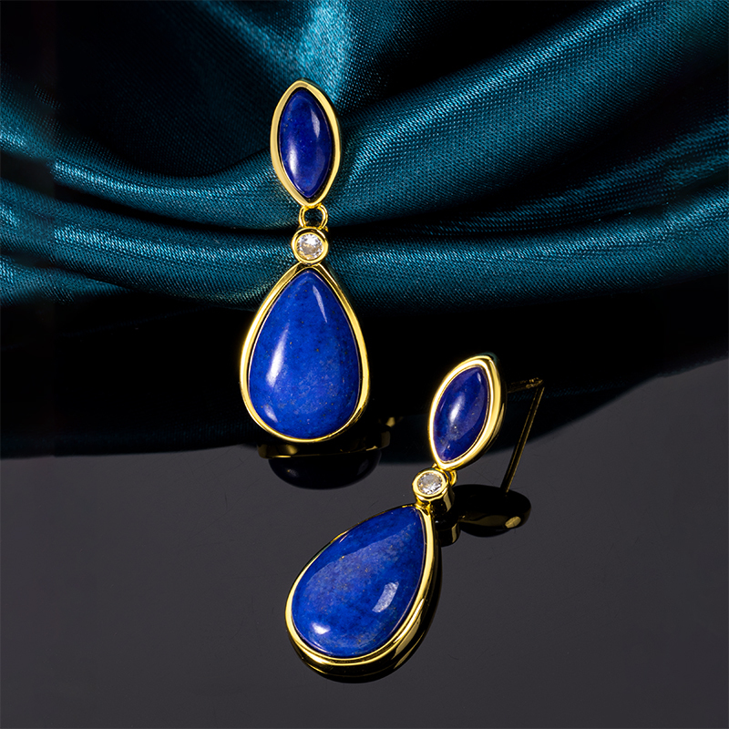 Luxury Natural Lapis Lazuli Drop Earrings Elegant