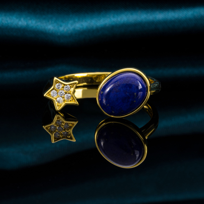 Bohemian Lapis Lazuli Moon & Stars Ring