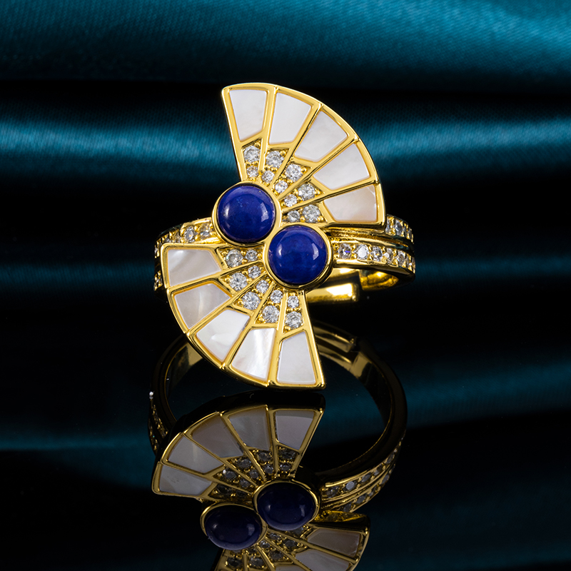 Bohemian Scalloped Ring Lapis & Pearl