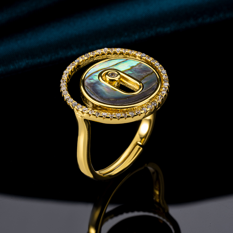 Natural Abalone Shell Round Unique Ring