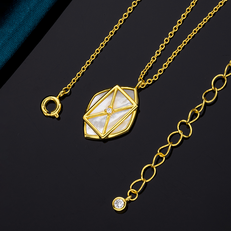 Versatile White MOP Geometric Necklace