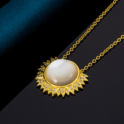 Luminous White Mother of Pearl Sunflower Necklace