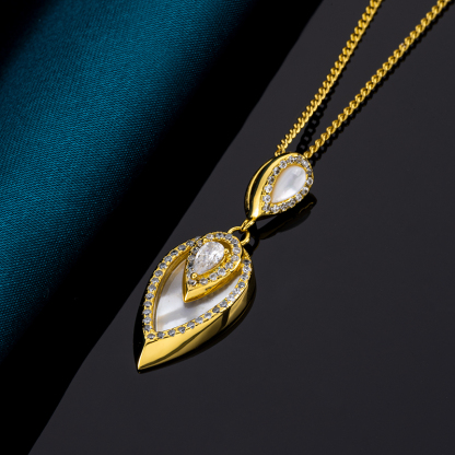 Antique Style White MOP Teardrop Pendant Necklace