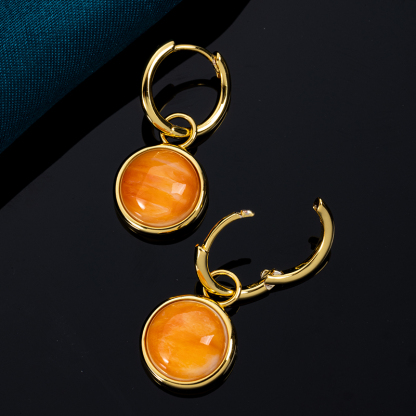 Tangerine Glow Natural Spiny Oyster Shell Round Earrings - Artisan Organic Circle Drops with Sun-Kissed Texture, Boho Shell Jewelry for Everyday Radiance
