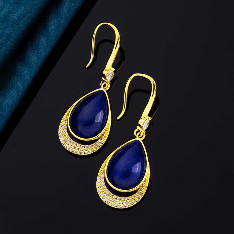 Natural Lapis Teardrop Drenched in Diamonds