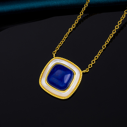 Lapis Lazuli Sugar Cube Pendant Necklace