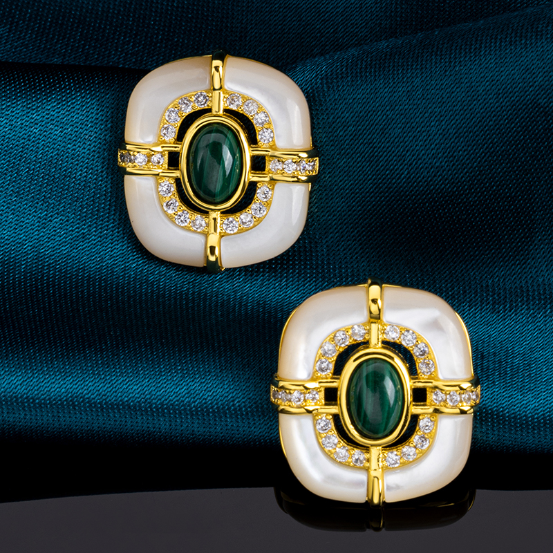 Sophisticated Malachite Mother of Pearl Studs
