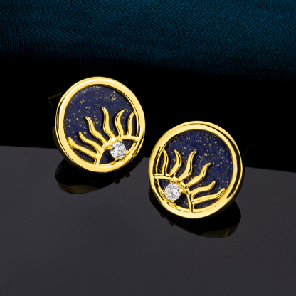 Sun Burst Lapis Stud Earrings